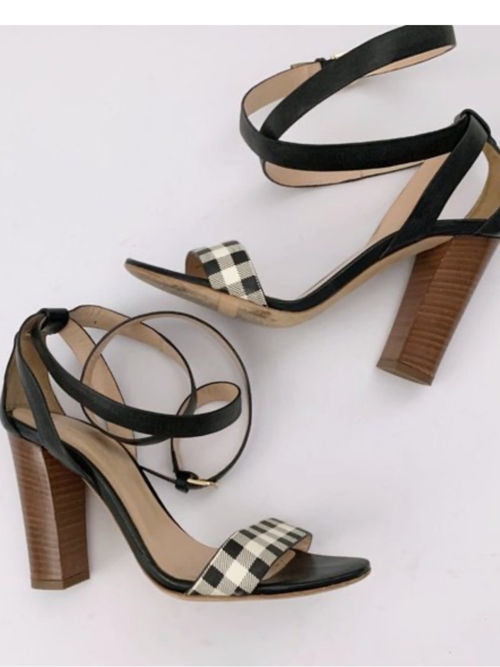 Club Monaco Strappy Heels - Black Leather Wood Heel